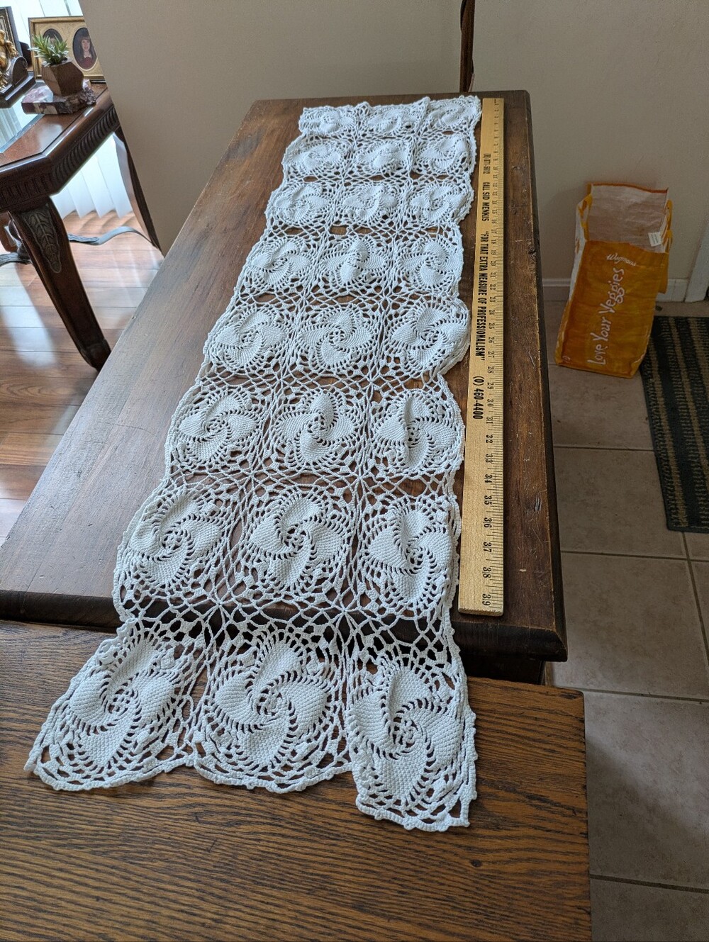 White Crochet Lace Table Runner - Classic Bureau Dresser Scarf